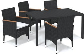 vidaXL 5 részes fekete polyrattan kerti étkezőgarnitúra párnákkal
