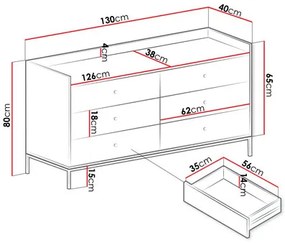 Komód Tezarta 6SZ (világosszürke + fekete) . 1103696