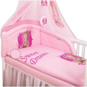 Baby Nellys Kiságy lökhárító ágyneművel Teddy édes álmai - rózsaszín 120x90