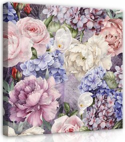 Vászonkép 40x40 Virágok rózsák hortenzia bazsarózsa csokor tavasz nyár csendélet