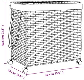 sötétbarna rattan szennyeskosár kerekekkel 60x35x60,5 cm