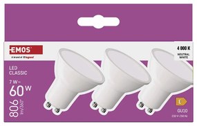 Semleges színű LED izzó szett 3 db-os GU10, 7 W – EMOS