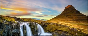 Kép a hegyekről és vízesésekről Izlandon (120x50 cm)