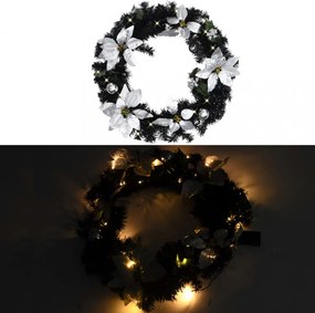 Fekete pvc karácsonyi koszorú led-lámpákkal 60 cm