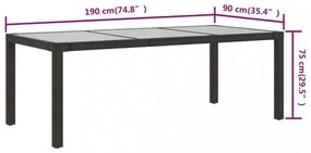 barna polyrattan és edzett üveg kerti asztal 190 x 90 x 75 cm