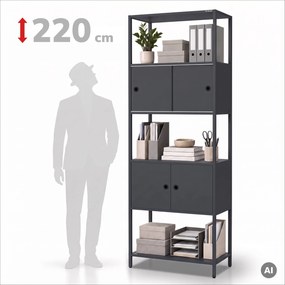 Iratrendező polc zárható szekrénnyel, irodai, nyitott polcok, fém antracit, 800x2200x400 mm: ARIEL