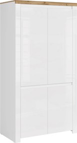 Szekrény 4D, fényes fehér/wotan tölgy, VILGO