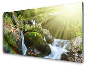 Fali üvegkép Rainbow Waterfall Nature patak 100x50 cm