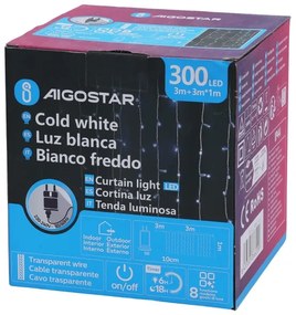 Aigostar - LED kültéri karácsonyi fényfüzér 300xLED/6W/230V/8 funkciós 3x1m IP44 hideg fehér+távirányító