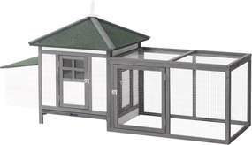 PawHut Kiscsirkékó Pavilon, 196 x 76 x 97 cm, Fészekdobozzal, Futóval és Ülőrúddal, Fa Kisállatház, Szürke | Aosom
