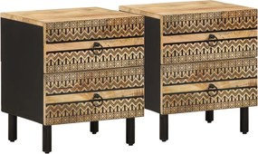 vidaXL 2 db fekete tömör mangófa éjjeliszekrények 40 x 33,5 x 46 cm