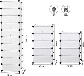 Cipőtároló doboz 10 db moduláris tárolódoboz, fehér 43x31x173cm
