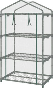 Outsunny 3-Szintes Kerti Üvegház 3 Polccal és 1 Cipzáras Ajtóval Virágok és Zöldségek Ültetéséhez 69x49x125 cm Átlátszó | Aosom