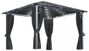 antracit alumíniumpavilon függönnyel/LED fényfüzérrel 3 x 3 m