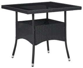 3 részes fekete polyrattan és edzett üveg kerti étkezőszett