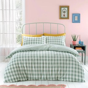 Zöld kétszemélyes ágyneműhuzat 200x200 cm Seersucker Gingham Check – Catherine Lansfield