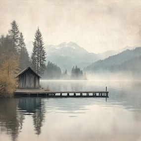 Canvas Vászonkép Tájkép Hegyek Erdő Tó Móló Kikötő 40x40