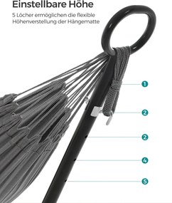 Függőágy 5 különböző magasságba állítható, fém vázzal, szürke