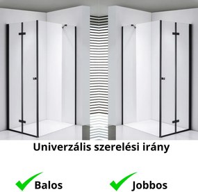 Stuxi Verona Black 80x90 aszimmetrikus csuklóajtós zuhanykabin 6 mm vízlepergető biztonsági üveggel, fekete