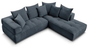 Sötétkék zsenília sarokkanapé (jobb oldali-L alakú) Whesley – Bobochic Paris