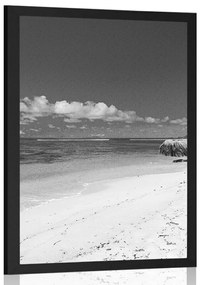 Poszter Anse Source strand fekete fehérben