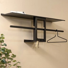 Fekete acél fali fogas polccal 100 cm Luno Small – Spinder Design