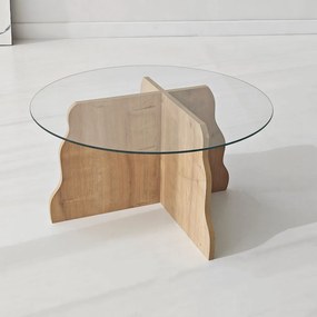 Butterfly üveg dohányzóasztal, zafír tölgy-átlátszó, 75 cm