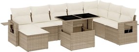 vidaXL 9 részes bézs polyrattan kerti ülőgarnitúra párnákkal