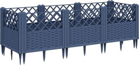 vidaXL kékszürke PP kerti virágláda cövekekkel 123,5 x 43,5 x 43,5 cm