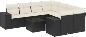 vidaXL 9 részes fekete polyrattan kerti ülőgarnitúra párnákkal