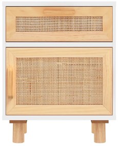 fehér tömör fenyőfa és természetes rattan éjjeliszekrény