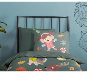 Sötétzöld egyszemélyes-hosszabbított pamut gyerek ágyneműhuzat 140x220 cm Fun – Good Morning