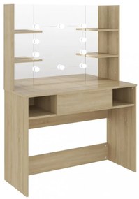 tölgyszínű LED-es MDF sminkasztal 100 x 40 x 135 cm