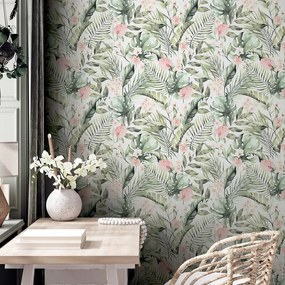 Arthouse Signature 1 Tropical Floral rózsaszín-zöld trópusi papír tapéta – 924906