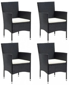 vidaXL 5 részes fekete polyrattan kerti étkezőgarnitúra párnákkal