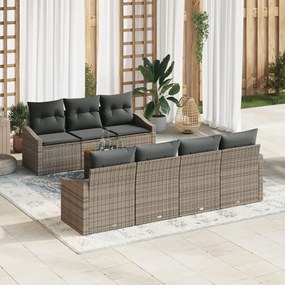 8 Darabos Kerti Kanapé Szett Párnákkal Szürke Poly Rattan Akác