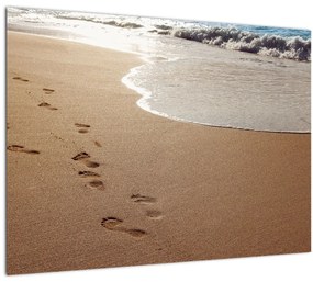 Kép - nyomok a homokban és a tenger (70x50 cm)