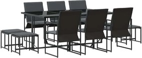 vidaXL Kert étkező szett 11 pcs Fekete Acél