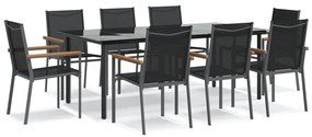 vidaXL 9 részes fekete textilén és acél kerti pihenőgarnitúra