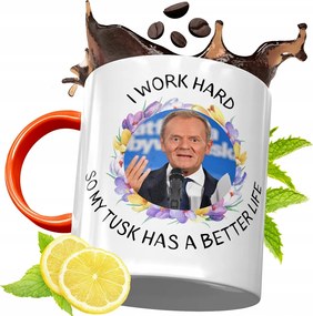 Donald Tusk Narancssárga Bögre Ajándék, fényképes nyomattal