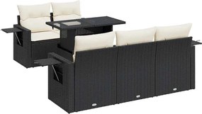 vidaXL 6 részes fekete polyrattan kerti ülőgarnitúra párnákkal