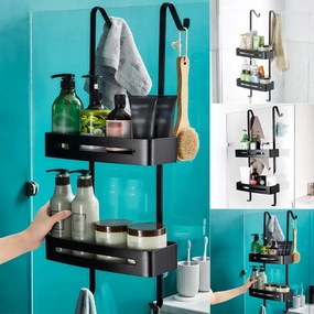 Fürdőszobai Polc zuhany alatt fürdőszoba akasztós-rozsdamentes acél-fekete