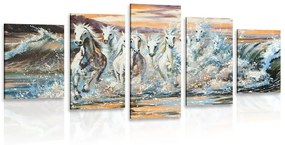 5 részes kép lovak vízből