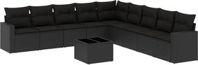 vidaXL 10 részes fekete polyrattan kerti ülőgarnitúra párnákkal