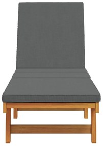 Napozóágy Kerekekkel és Párnával, Sötétszürke, Tömör Fa