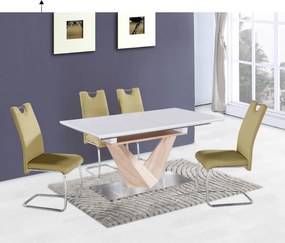 Étkezőasztal, nyitható, MDF+acél, fehér extra HG/tölgy sonoma, 160x90 cm, DURMAN