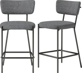 HOMCOM 2 db bárszék készlet – kárpitozott, ívelt háttámlás pultszék lábtartóval, fém váz, lenhatású, 63 cm ülésmagasság, szürke | Aosom