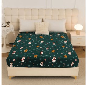 SNOWMAN AND GINGERBREAD 160x200 cm zöld mikroplüss lepedő