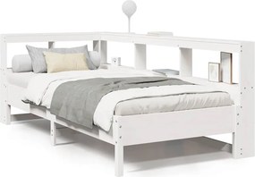 vidaXL fehér tömör fenyőfa könyvespolcos ágy matrac nélkül 100x200 cm