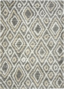 140x190 cm Shaggy Szőnyeg Rombusz Szürke Krém Bézs